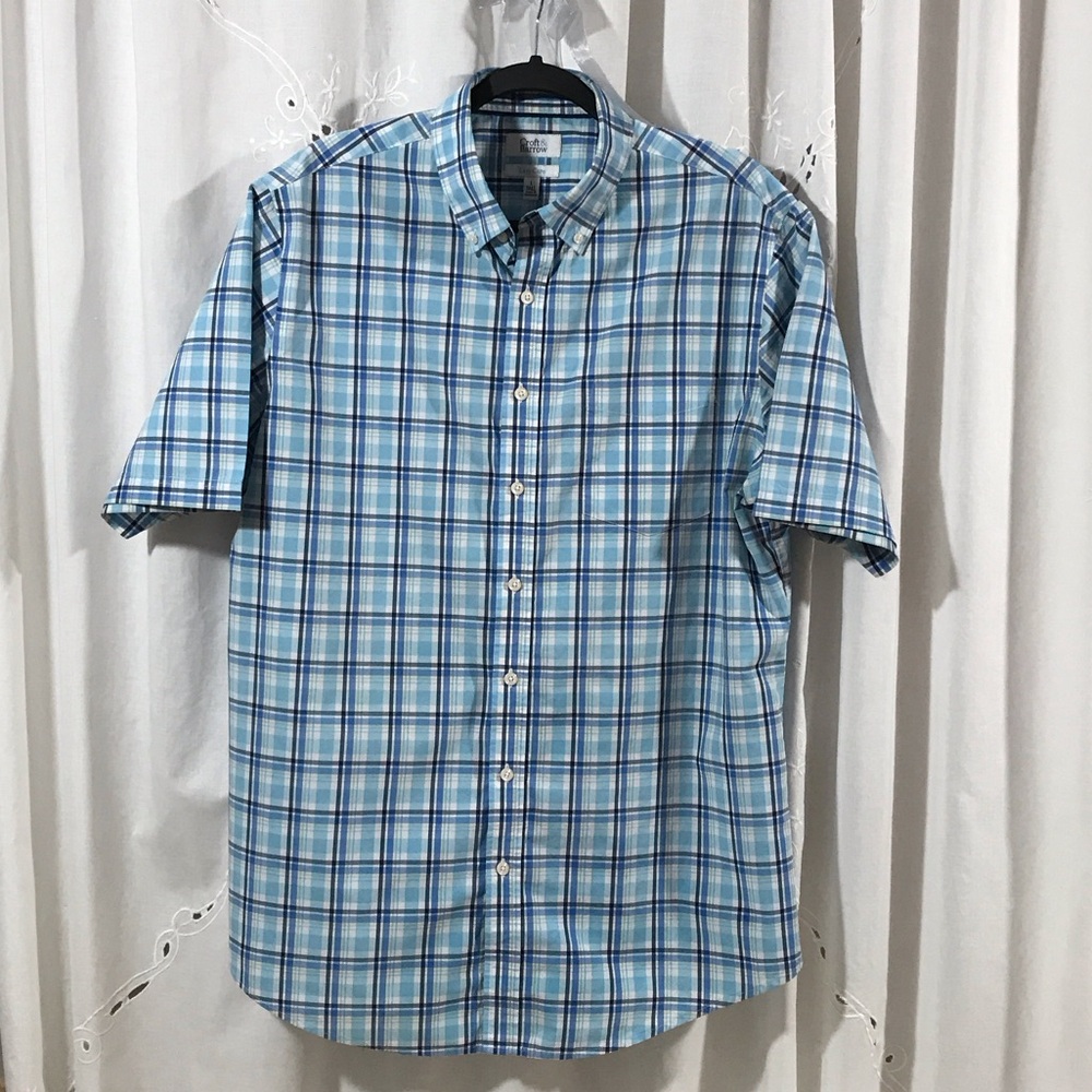 CROFT & BARROW | Men’s TALL | Light Blue Plaid Button Down Short Sleeve Shirt